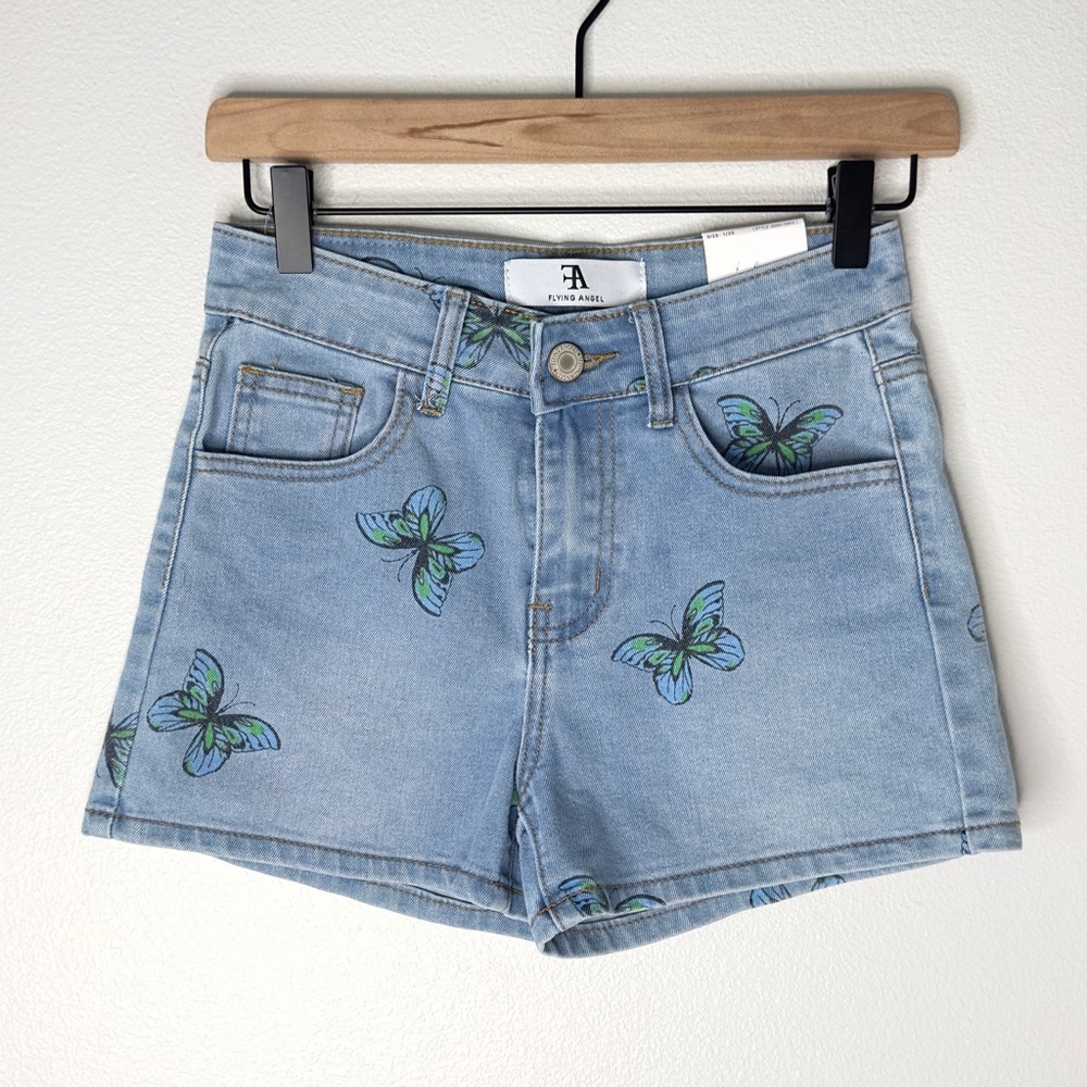 Flying Angel Butterfly Printed Jean Denim Shorts From Nordstrom New Sz 1 25"